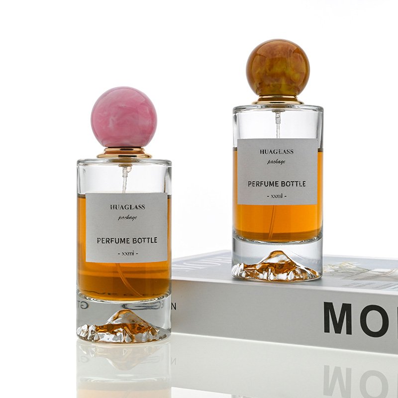 30ml Resin Cap 50ml 100ml empty cylinder Mountain base luxury glass bottle custom perfume spray bottle