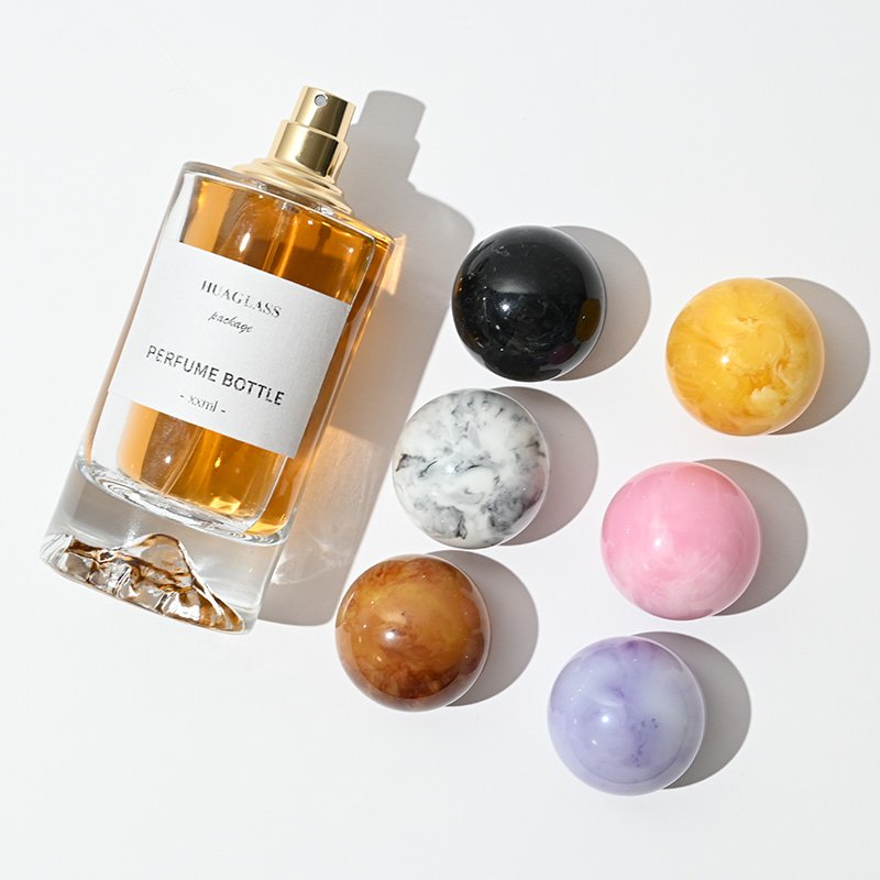 30ml Resin Cap 50ml 100ml empty cylinder Mountain base luxury glass bottle custom perfume spray bottle