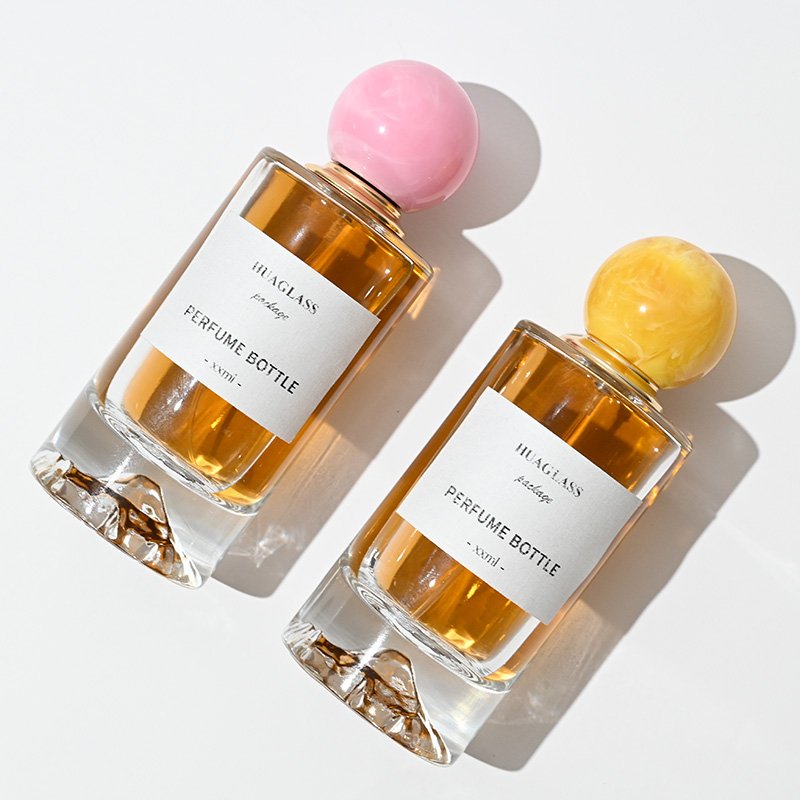 30ml Resin Cap 50ml 100ml empty cylinder Mountain base luxury glass bottle custom perfume spray bottle