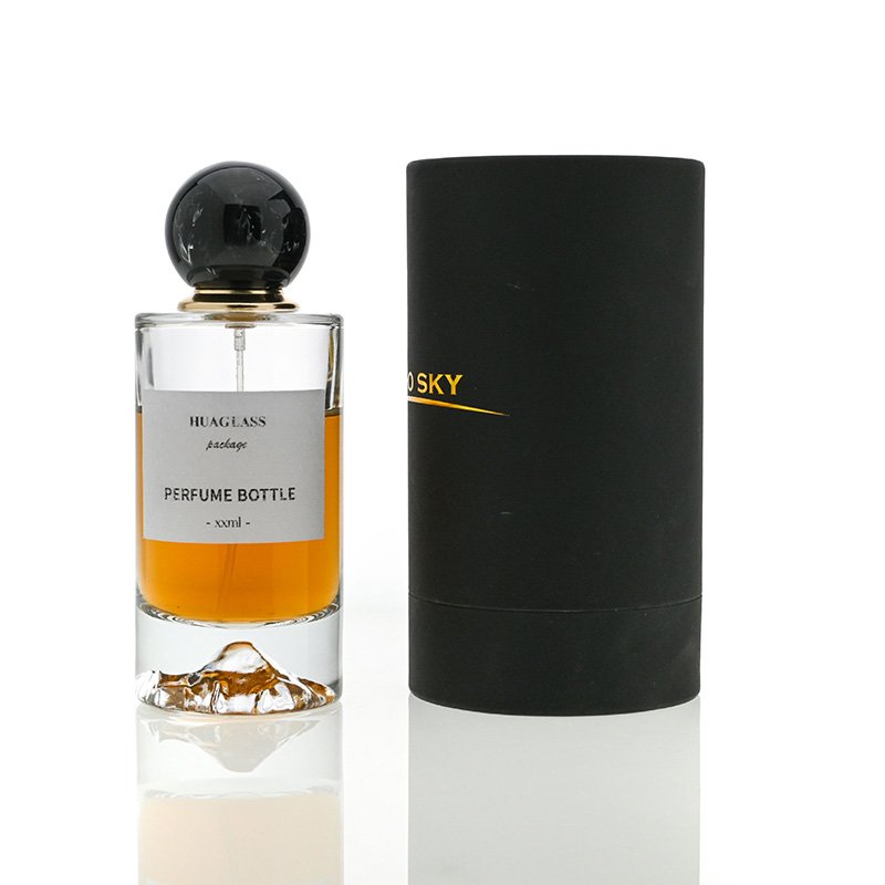 30ml Resin Cap 50ml 100ml empty cylinder Mountain base luxury glass bottle custom perfume spray bottle