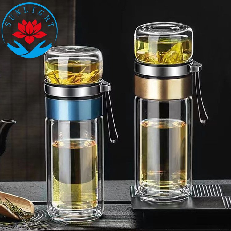 Seaygift Custom Logo High Quality Heat-resistant Unbreakable Double Wall Glass Tea Cups Water Bottles With Tea Infuser