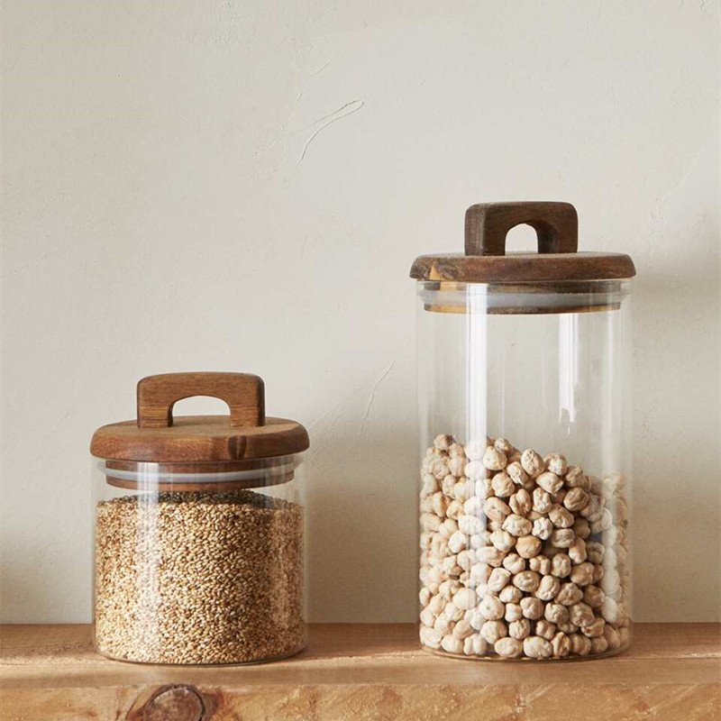 650ml 1400ml 1750ml 2100ml Candy Pasta storage container air tight glass flour canisters Top handle cookie jar