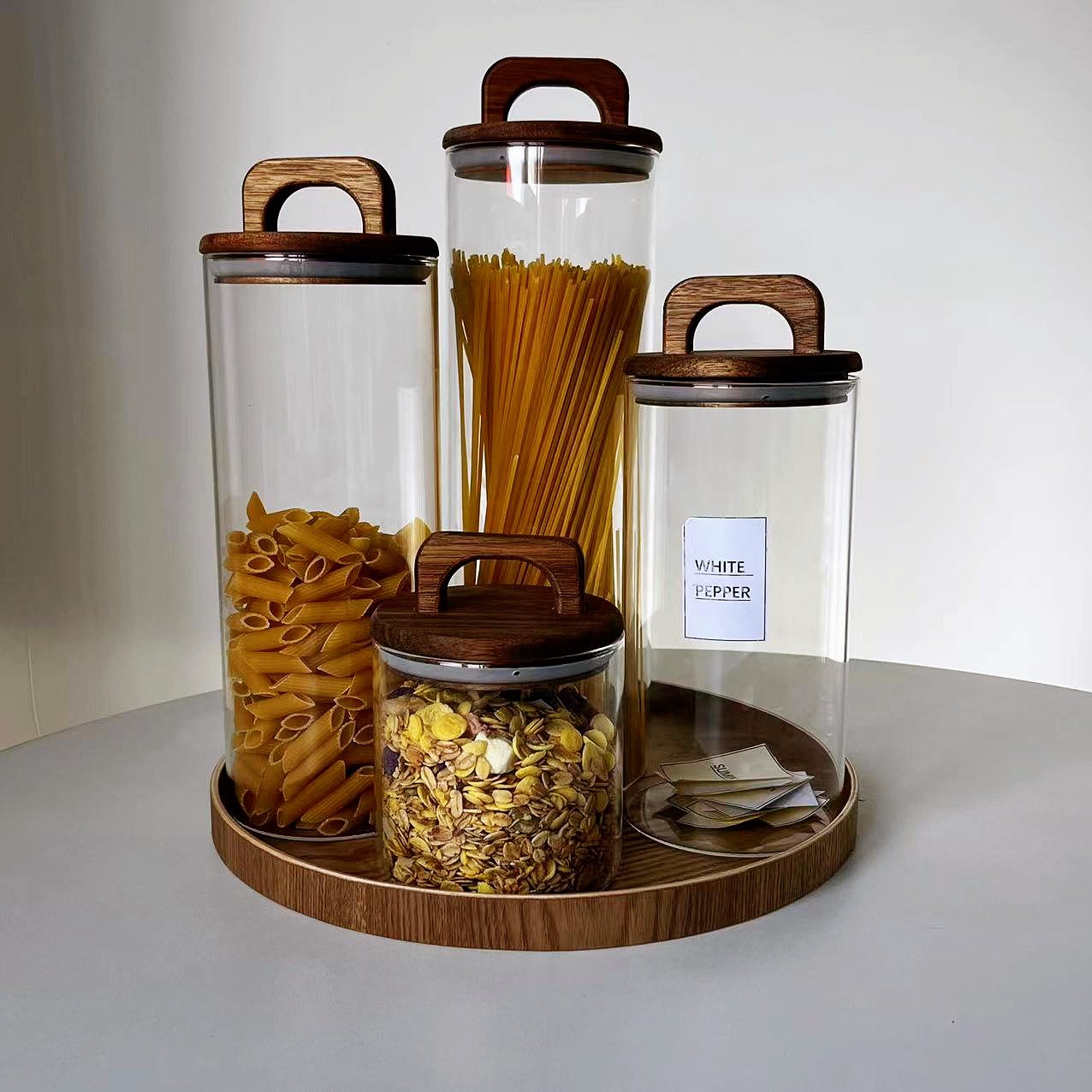 650ml 1400ml 1750ml 2100ml Candy Pasta storage container air tight glass flour canisters Top handle cookie jar