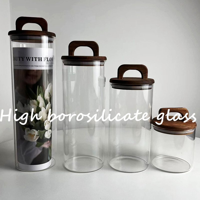 650ml 1400ml 1750ml 2100ml Candy Pasta storage container air tight glass flour canisters Top handle cookie jar