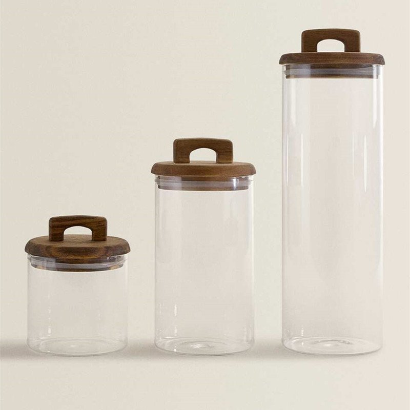 650ml 1400ml 1750ml 2100ml Candy Pasta storage container air tight glass flour canisters Top handle cookie jar