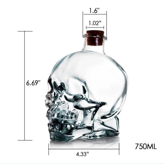 Hot Sale Factory 400ml/750ml Skull Glass Wine Bottle Decorative Glass Bottle With Cork