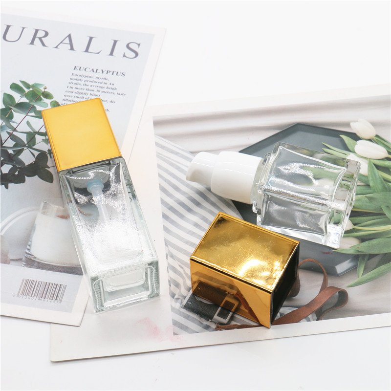Wholesale 15ml 20ml 30ml 40ml essence pump press type square foundation liquid lotion spray glass bottles for sale