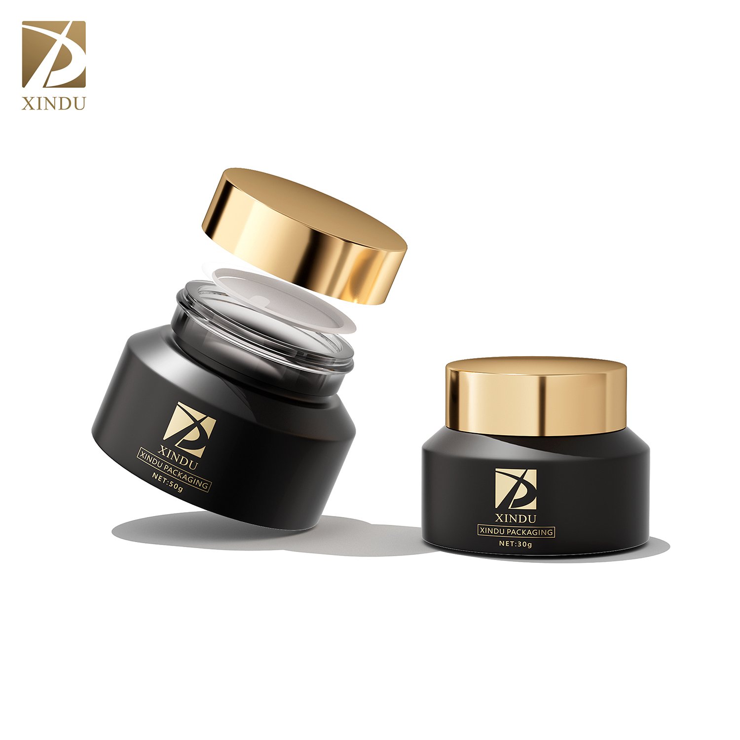 15ml-200ml cosmetic packaging matte black slant shoulder glass bottle with gold lid pump dropper lotion bottle cream jar sets