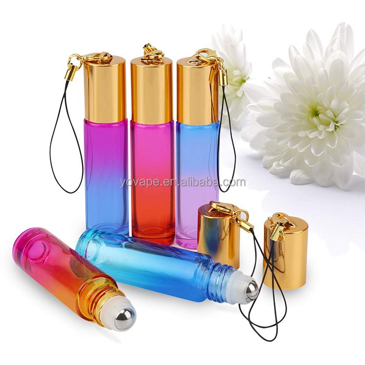 Colorful roller bottle 3ml 5ml 5 ml 10ml Mini Travel Sample Essential Oil Attar Perfume Musk Roll on Glass Bottles With Keychain