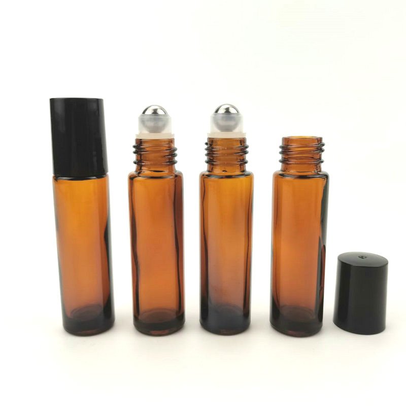 10ml cosmetic thick amber glass roller bottles with stainless steel roller ball essential oil roll on glass bottles