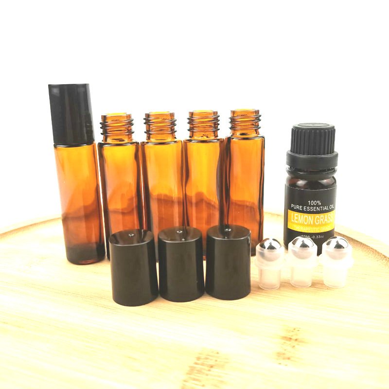 10ml cosmetic thick amber glass roller bottles with stainless steel roller ball essential oil roll on glass bottles