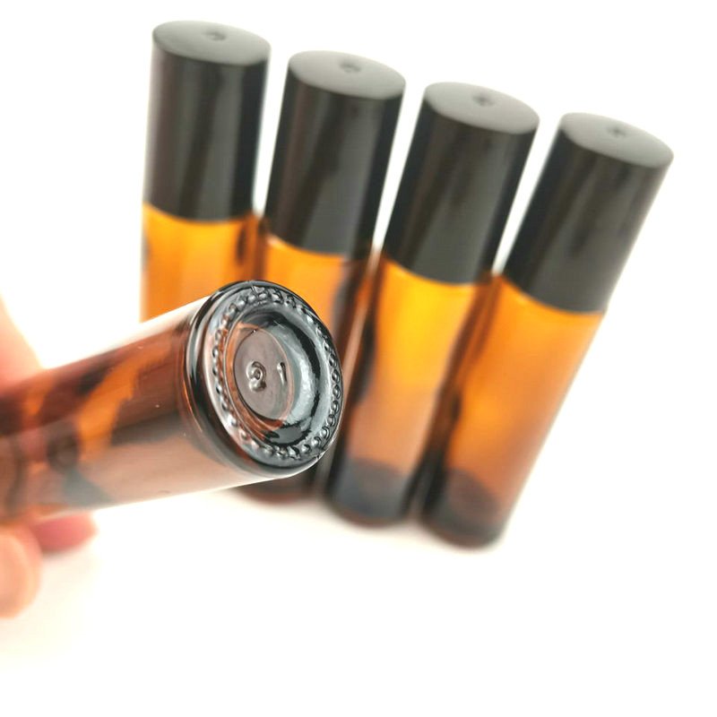 10ml cosmetic thick amber glass roller bottles with stainless steel roller ball essential oil roll on glass bottles