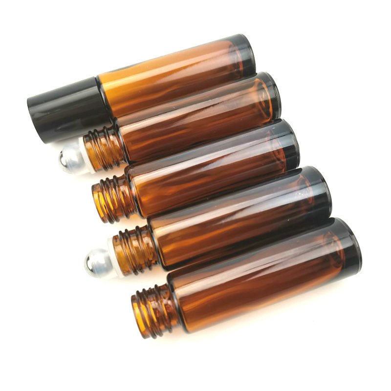 10ml cosmetic thick amber glass roller bottles with stainless steel roller ball essential oil roll on glass bottles