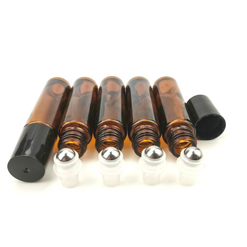 10ml cosmetic thick amber glass roller bottles with stainless steel roller ball essential oil roll on glass bottles