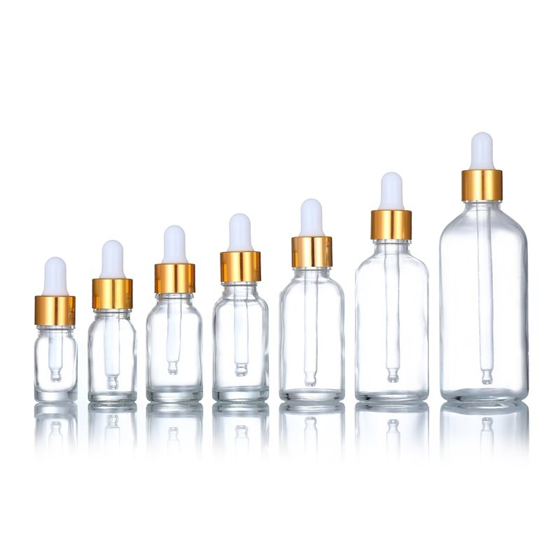 transparent glass serum hair oil bottle gold dropper body essential oil bottles 5ml 10ml 15ml 30ml 50ml 100ml