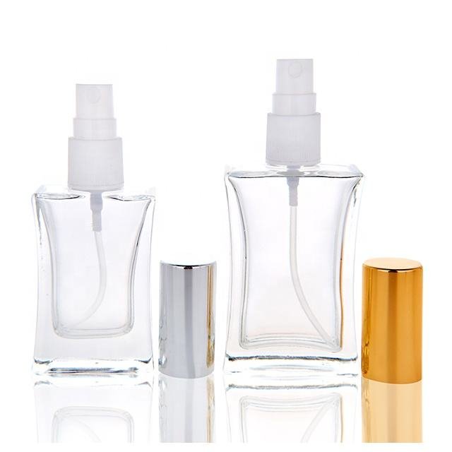 Spray Perfume Bottle PUMP Sprayer Transparent Square Empty Glass New Design Fancy Luxury Cosmetic Screen Printing BS 50pcs