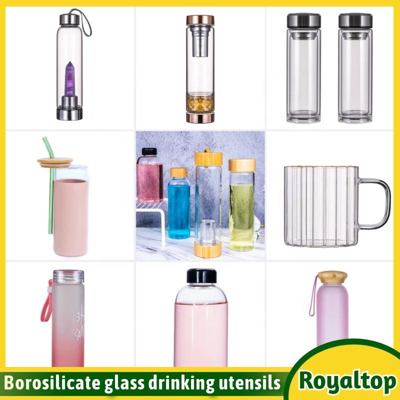 Wholesale bamboo top lid Clear Borosilicate Glass Bottle silicone sleeve nice water bottle botella de agua for Drink juice