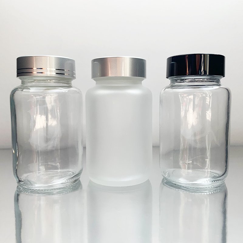 Wide-mouth tablet capsule container Screw cap transparent glass bottle vitamin pill medicine packaging bottle capsule container