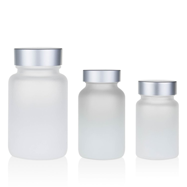 Wide-mouth tablet capsule container Screw cap transparent glass bottle vitamin pill medicine packaging bottle capsule container