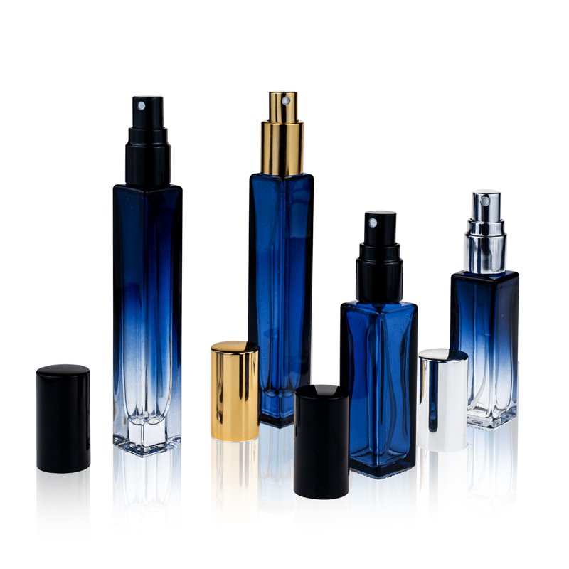 Gradual Blue Perfume Bottle 8ML 10ML Round And Square Shape Perfume Glass Bottle With Mist Spray Cap