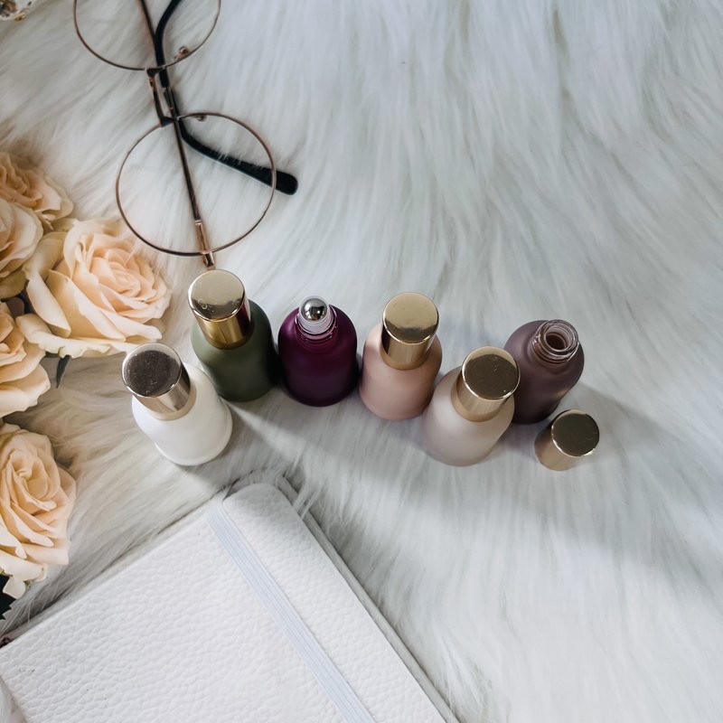 box packaging 10ml empty beauty Morandi matte pink white green burgundy nude brown Perfume fragrance Oil roller on glass bottle