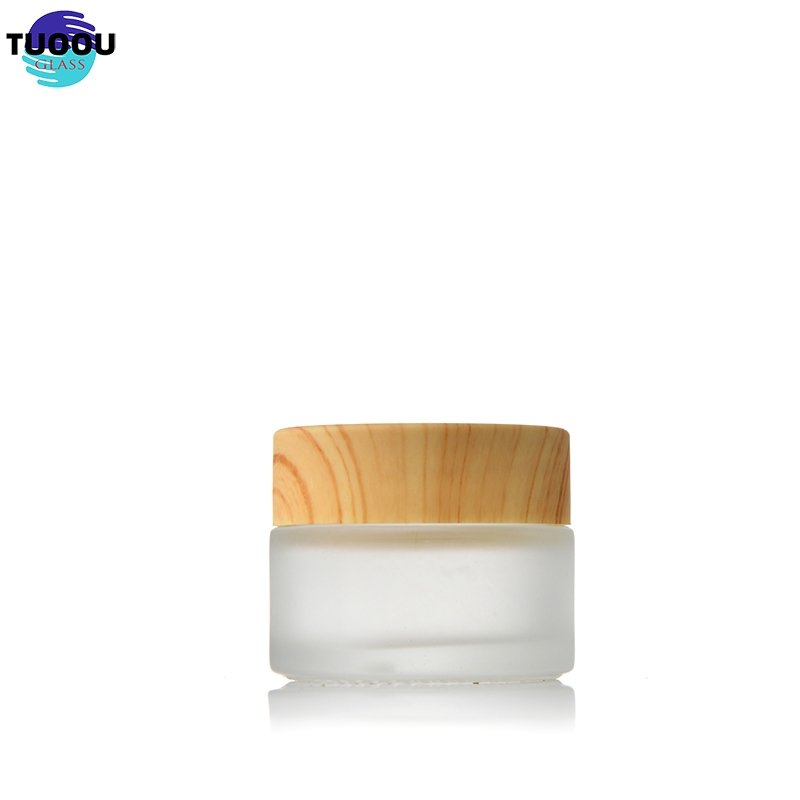 Hot sale bottle Frosted Jar Lid Cosmetics Cream Glass Bottles And Jars Bamboo Cosmetic Packaging container