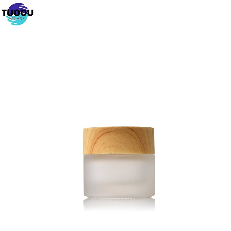 Hot sale bottle Frosted Jar Lid Cosmetics Cream Glass Bottles And Jars Bamboo Cosmetic Packaging container
