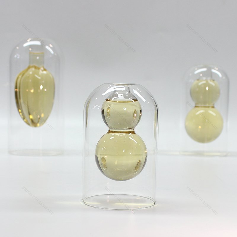 Wholesale 80ml 140ml 170ml Double Wall Reed Diffuser Bottle Fragrance Bottle Empty Clear Glass Bottle For Reed Diffuser