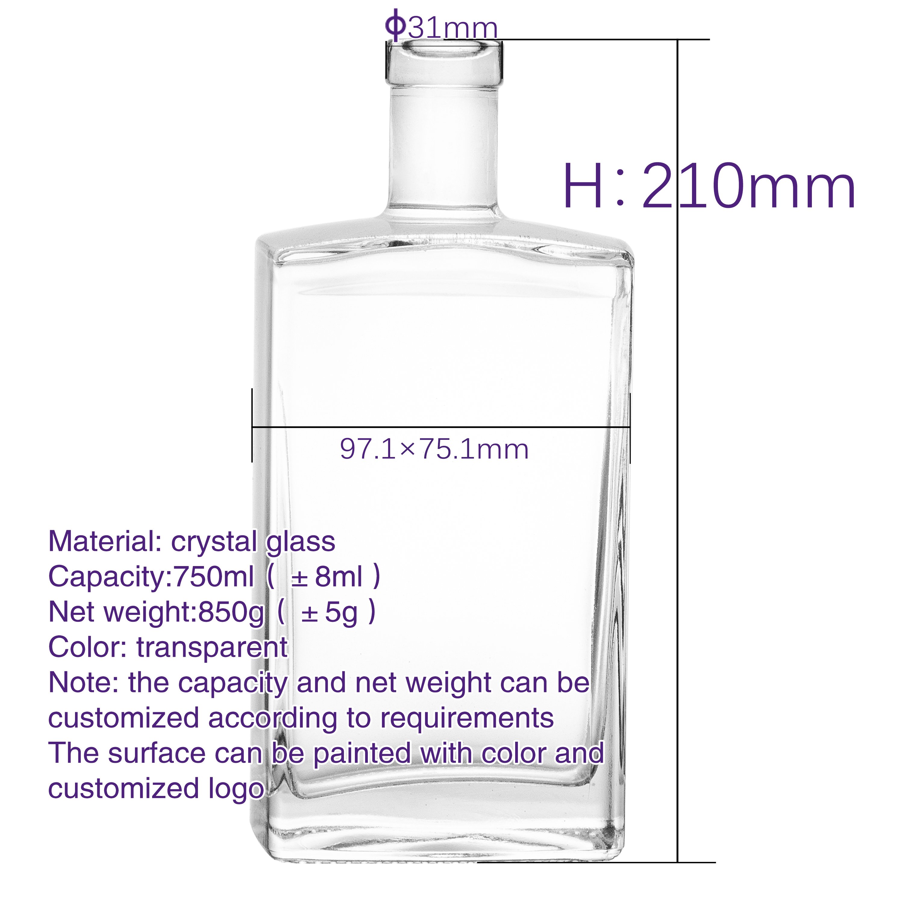 2023 Professional Manufacturer Supply Square Brandy Bottle Wine Glass Bottles