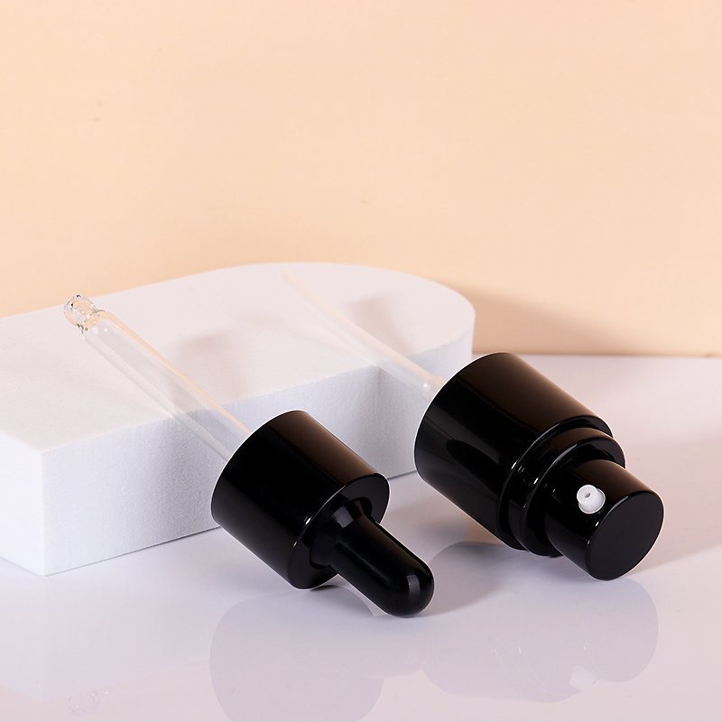 15ml 30ml Wholesale Cylinder Thick Bottom Black Cosmetic Glass Bottle With Plastic Dropper Lotion Pump For Essence Oil Package