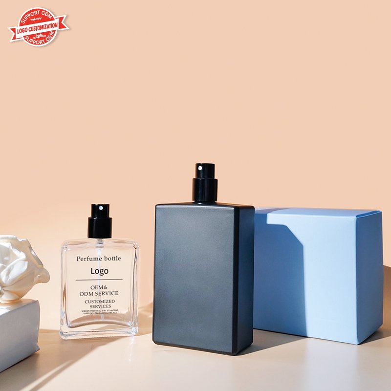 Wholesale 30ml 50ml 75ml 100ml Empty Luxury Flat Square Spray Fragrance Parfum Bottle Black Refillable Perfume Glass Bottle