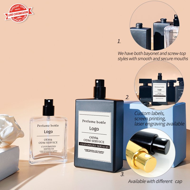 Wholesale 30ml 50ml 75ml 100ml Empty Luxury Flat Square Spray Fragrance Parfum Bottle Black Refillable Perfume Glass Bottle