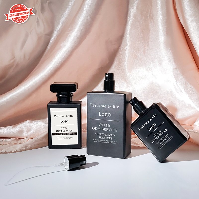 Wholesale 30ml 50ml 75ml 100ml Empty Luxury Flat Square Spray Fragrance Parfum Bottle Black Refillable Perfume Glass Bottle