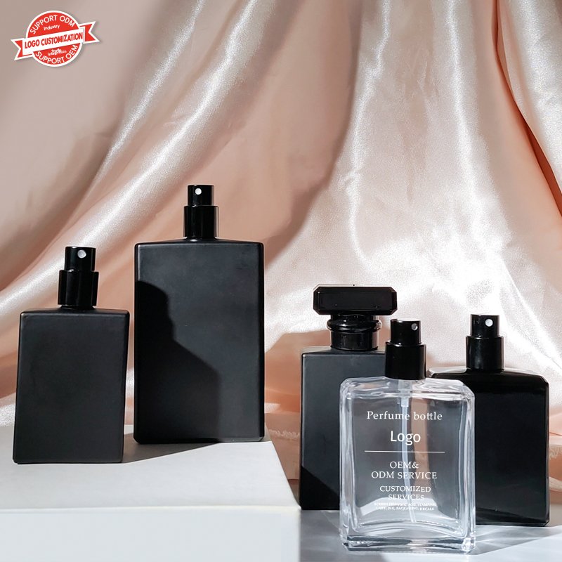 Wholesale 30ml 50ml 75ml 100ml Empty Luxury Flat Square Spray Fragrance Parfum Bottle Black Refillable Perfume Glass Bottle