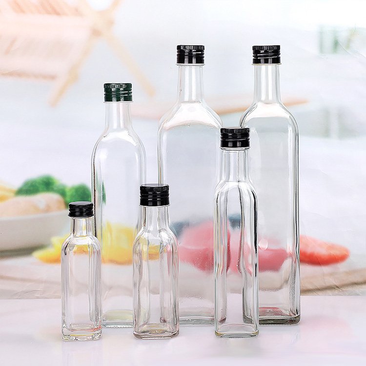 Food Grade 100ml 150ml 250ml 500ml 750ml 1L Empty Square Transparent Marasca Cooking Olive Oil Glass Bottles