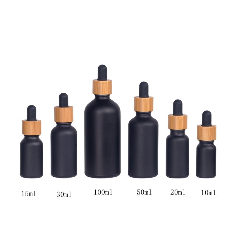 matte black glass bottles 30 ml cosmetic serum dropper bottle 1 oz empty glass essential oil bottles with bamboo dropper