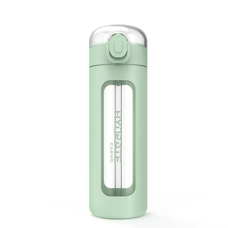2023 Hot High Borosilicate Glass Water Bottle With Silicone Sleeve and Straw