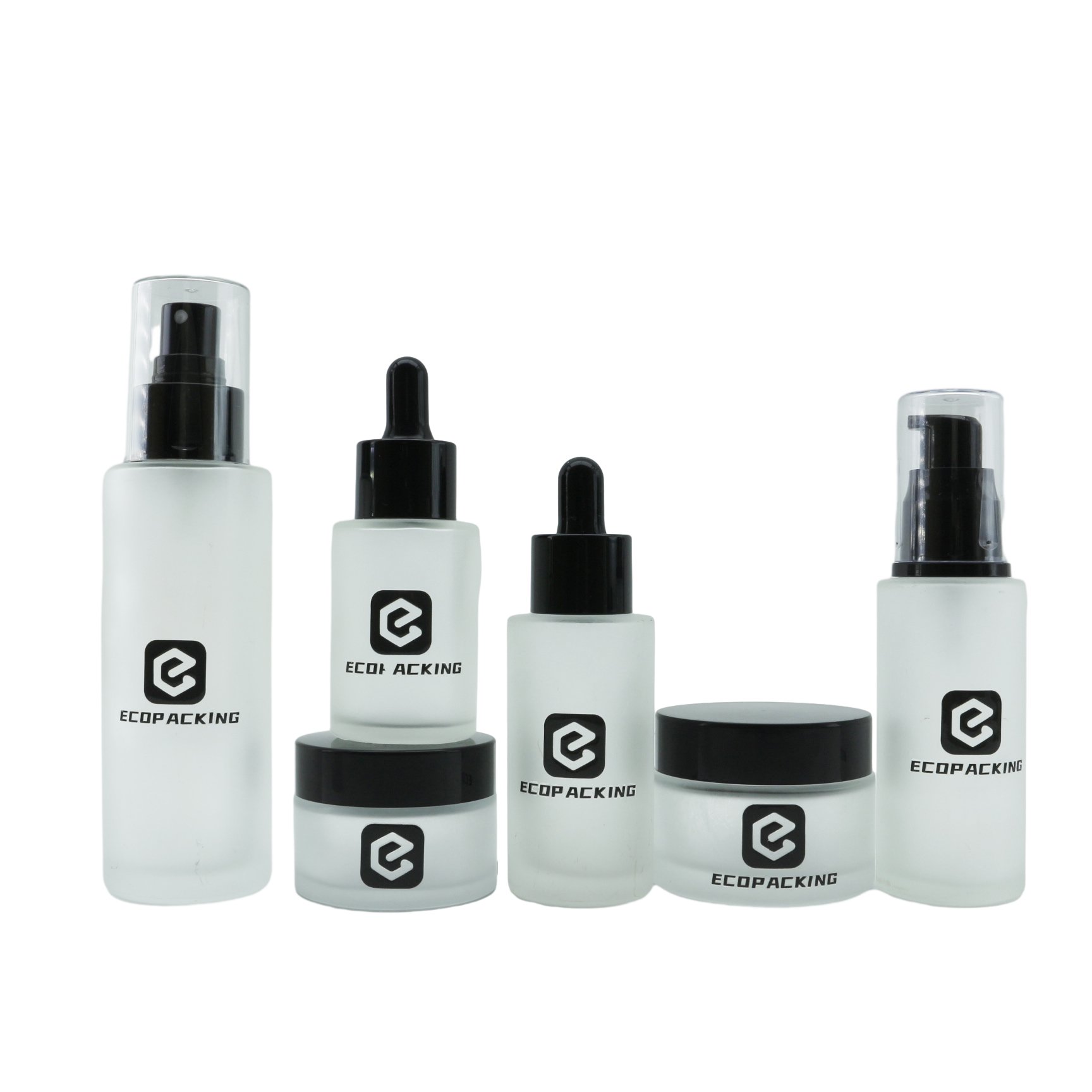 Luxury Clear Frosted 30ml 50ml 60ml 100ml 120ml cosmetic packaging set empty skincare lotion spray pump glass bottle cream jars