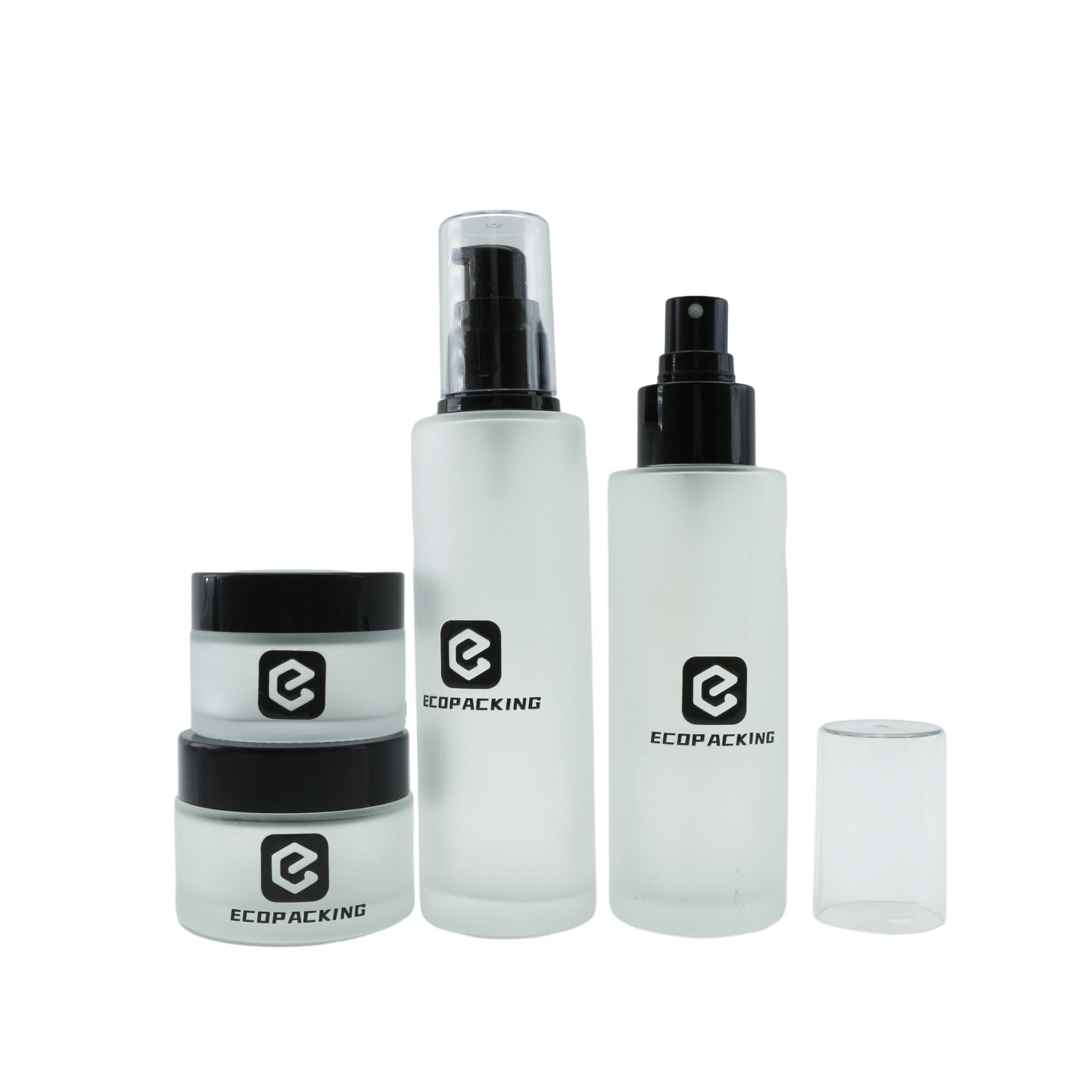 Luxury Clear Frosted 30ml 50ml 60ml 100ml 120ml cosmetic packaging set empty skincare lotion spray pump glass bottle cream jars