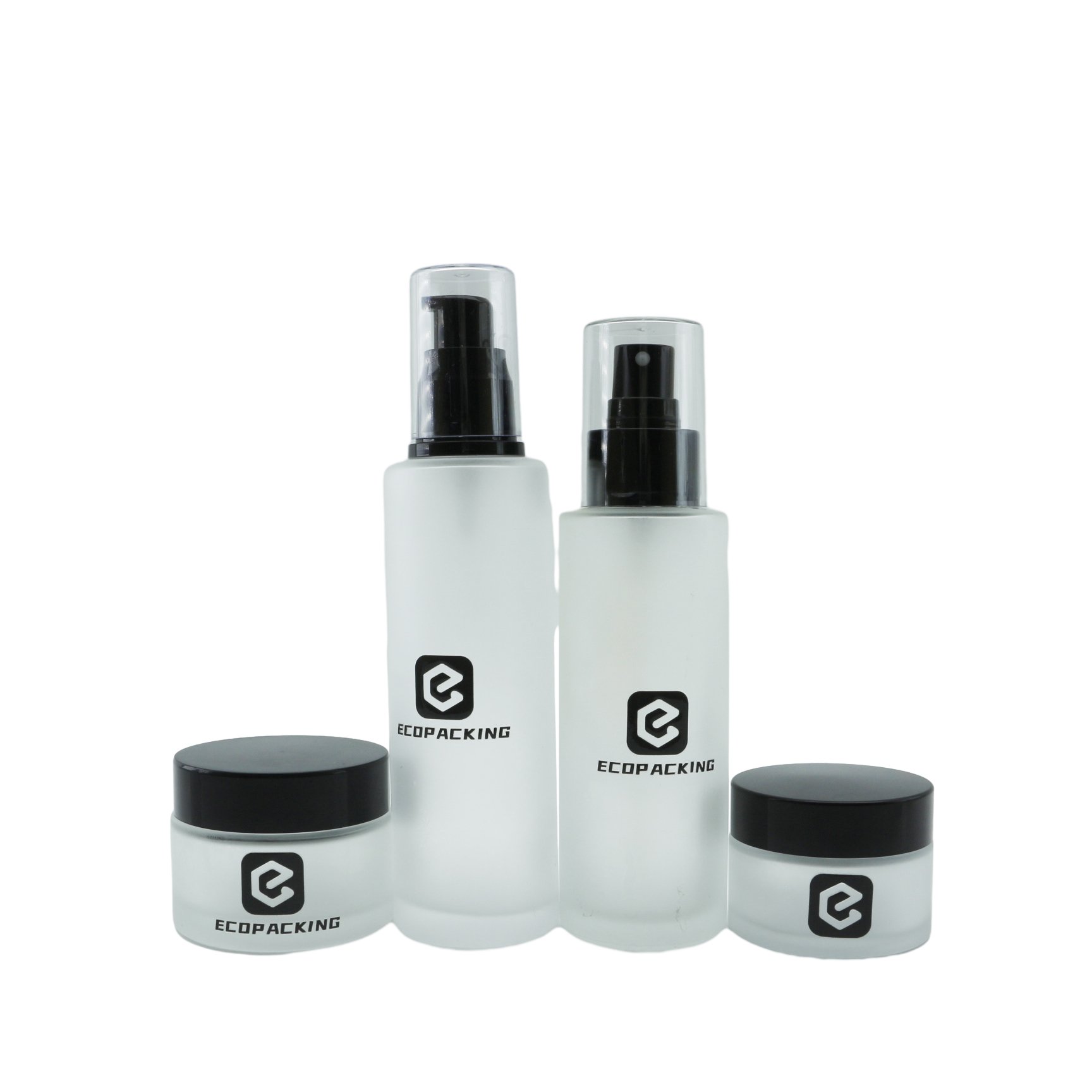 Luxury Clear Frosted 30ml 50ml 60ml 100ml 120ml cosmetic packaging set empty skincare lotion spray pump glass bottle cream jars