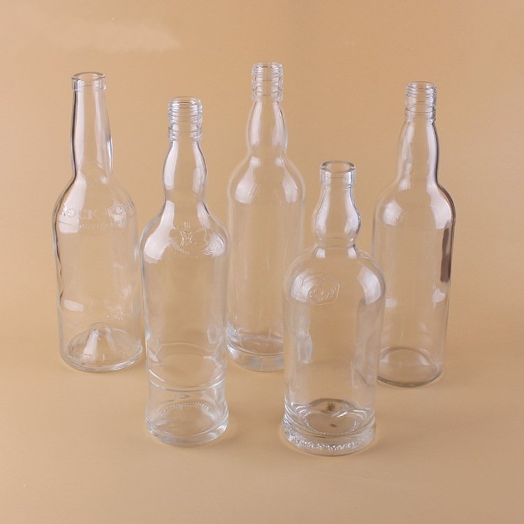 Empty Cylindrical Clear 750 ml Liquor glass bottles brand vodka glass bottle with crok