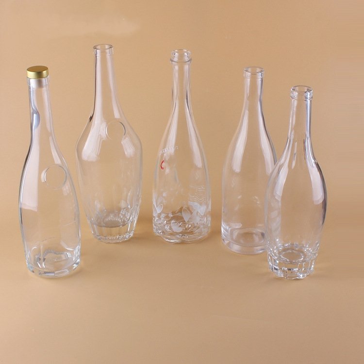 Empty Cylindrical Clear 750 ml Liquor glass bottles brand vodka glass bottle with crok