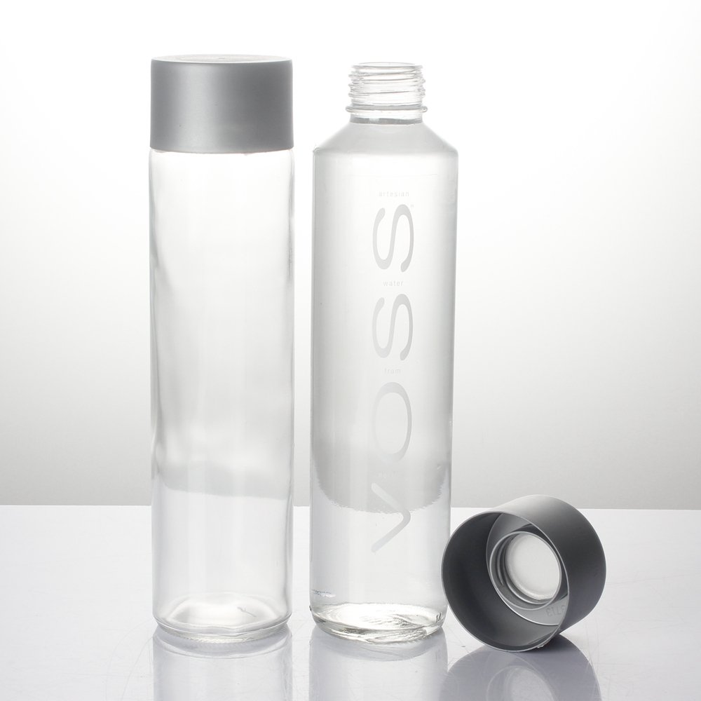 Wholesale empty 200ml 375ml 500ml 750ml 800ml customized screen printing voss water beverage glass bottle with plastic screw cap