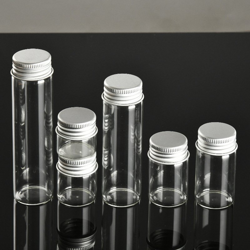 Empty Refillable Storage Tube Screw Top 5ml 7ml 10ml 14ml Small Sauce Glass Bottle with Silver Aluminium Lid