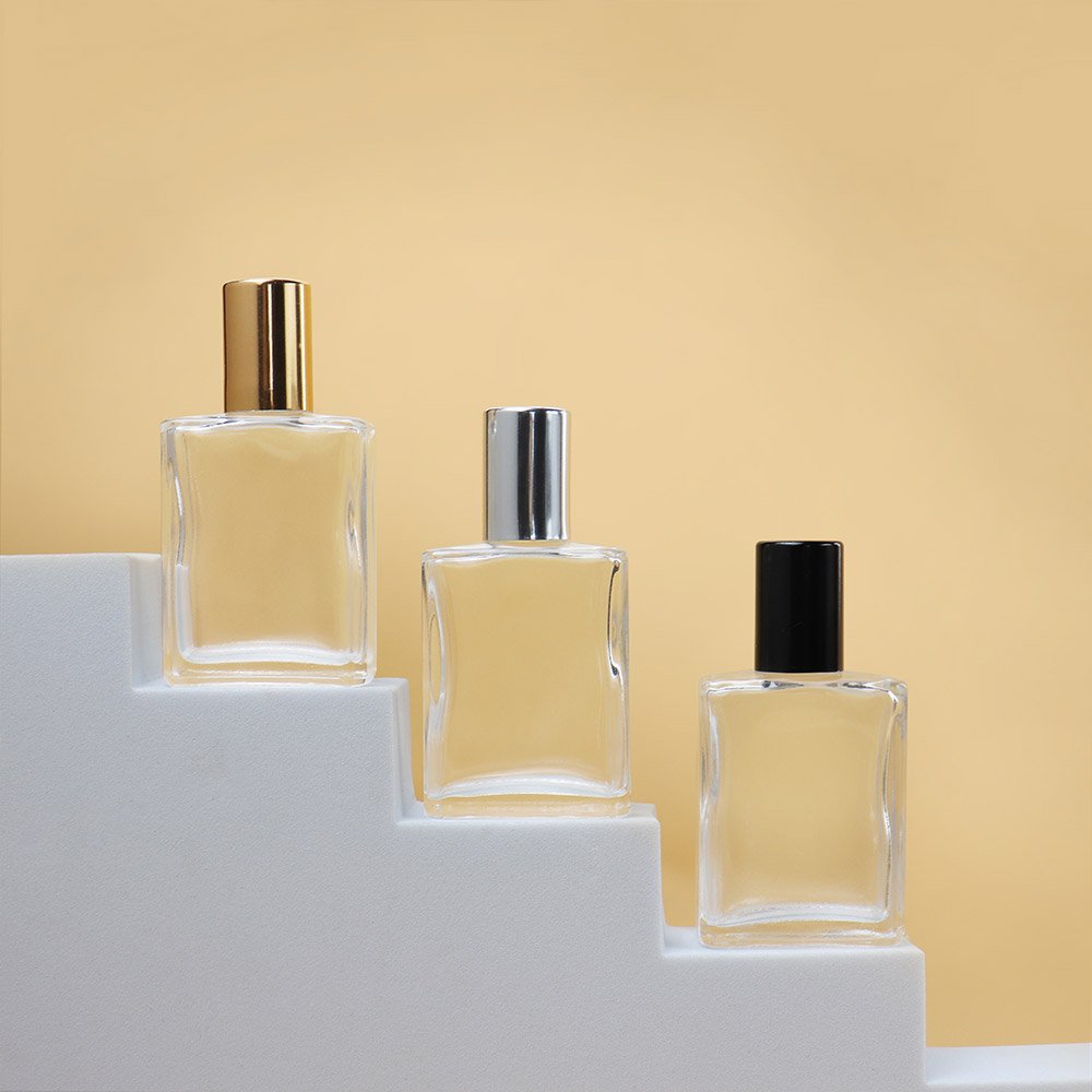 Empty 10ml 15ml Square Rectangle Shape essential oil bottle Clear Frosted Glass Roll on Bottle with Stainless Steel Roller Ball