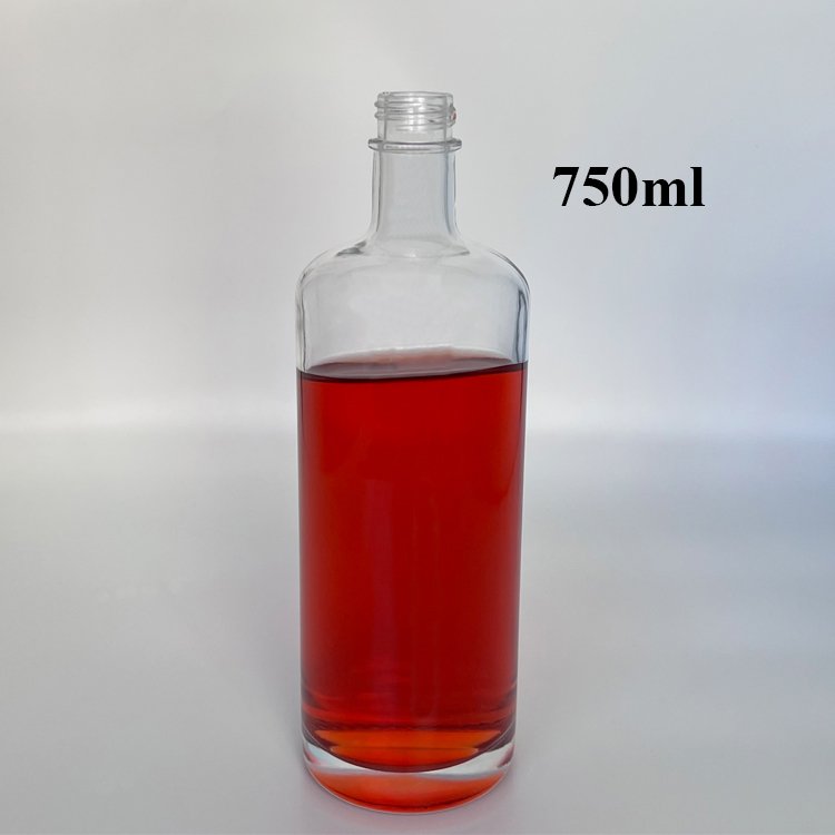 Unique design bar container luxury liquor decanter round 750ml glass bottle for vodka brandy whiskey