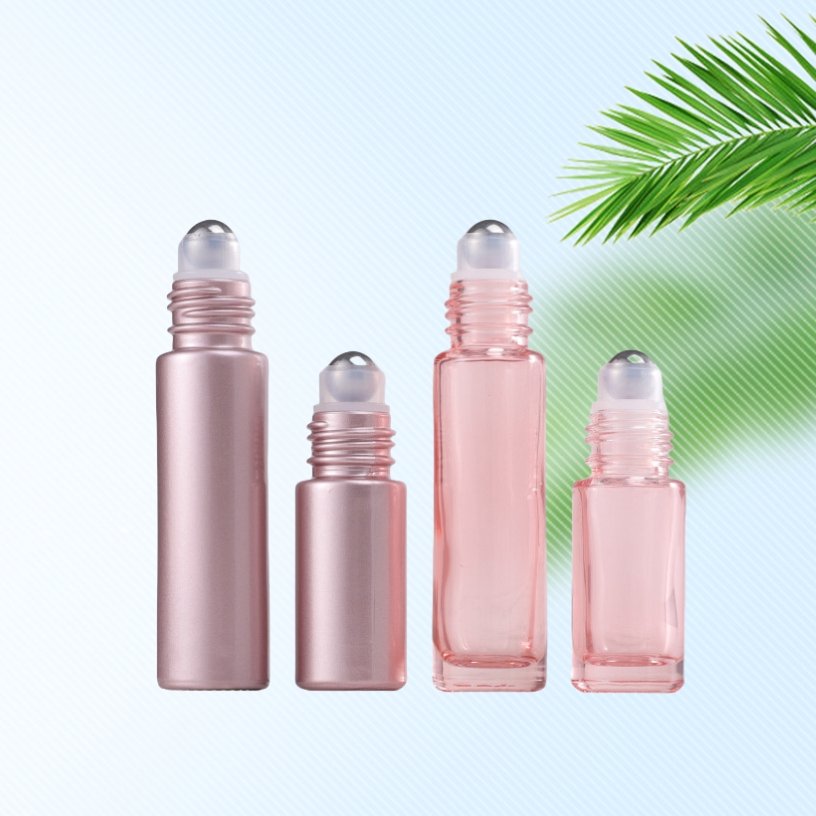 Empty Rose Gold Pink roll on essential oil glass bottle 5ml 10ml frosted pink roller perfume oil glass bottle
