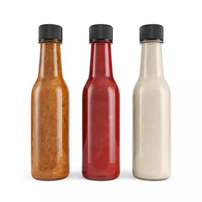 Stock cheap clear glass tabasco bottle 150ml hot sauce woozy glass bottle with leak proof screw cap and dropper insert