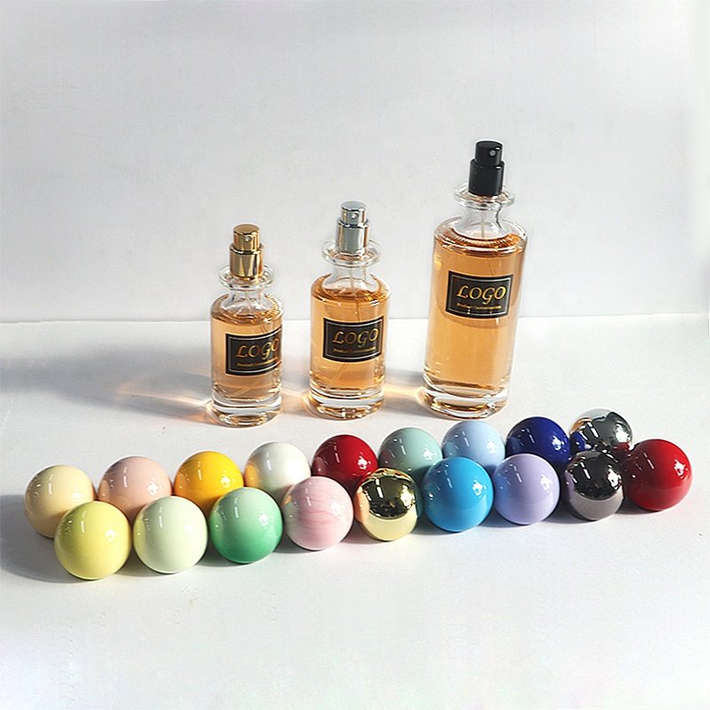 Custom 30ml 50ml 100ml Round Fragrance Sprayer Atomizer Empty Men Women Perfume Glass Bottle With Ball Shape Cap