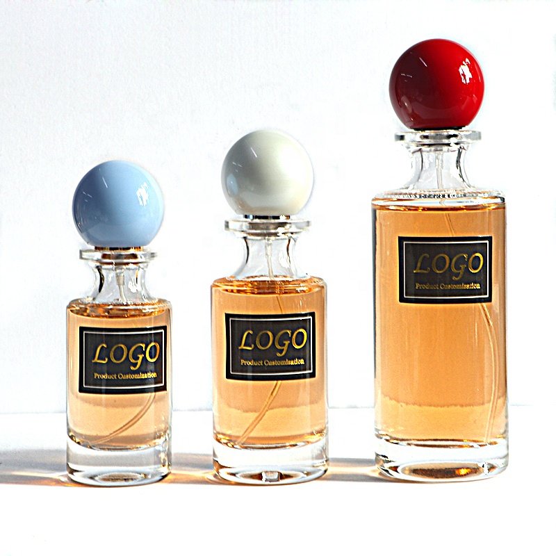 Custom 30ml 50ml 100ml Round Fragrance Sprayer Atomizer Empty Men Women Perfume Glass Bottle With Ball Shape Cap